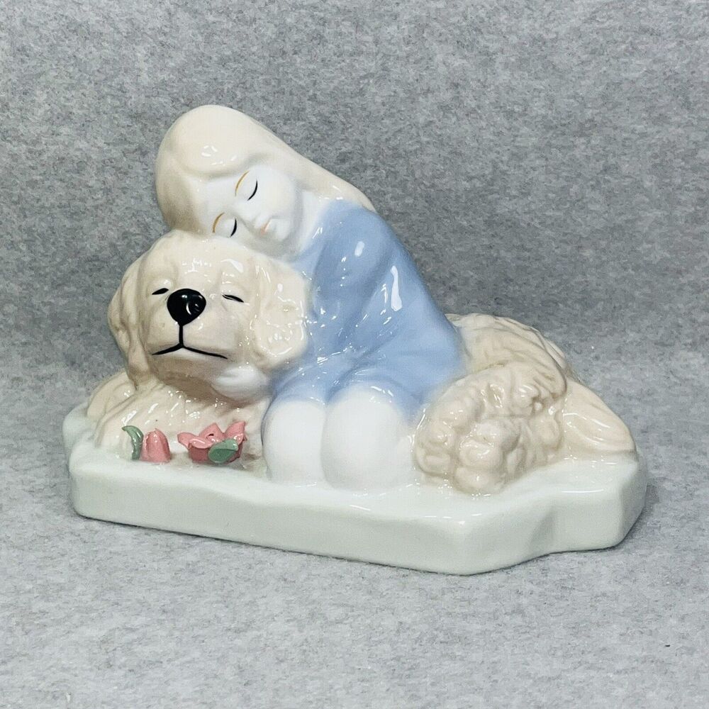 Kalique 2000 Fine Porcelain Sleeping Girl and‎ Dog Statue